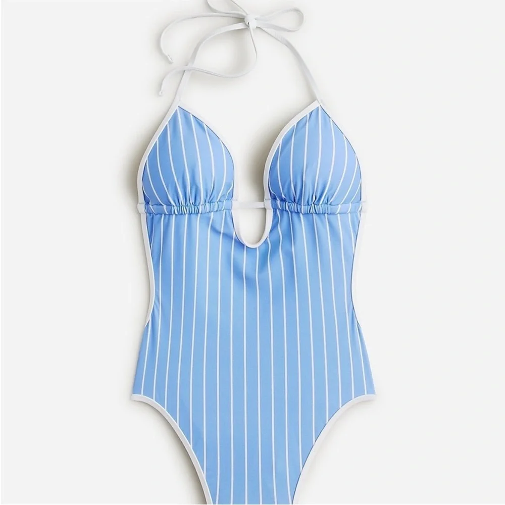 J CREW ONE PIECE KEYHOLE STRIPE HALTER SWIMSUIT NWT Size 16 - Picture 4 of 13